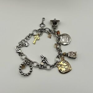 Brighton Old Glory Charm Bracelet Two-Tone 8" Silver Plated Patriotic